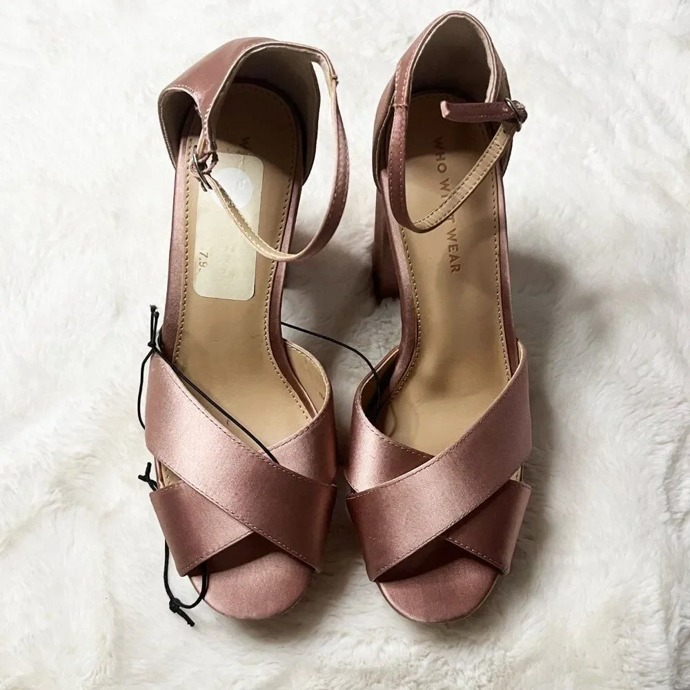 Who What Wear Pink‎ Satin Sydney Platform Heels NWT Size 7.5